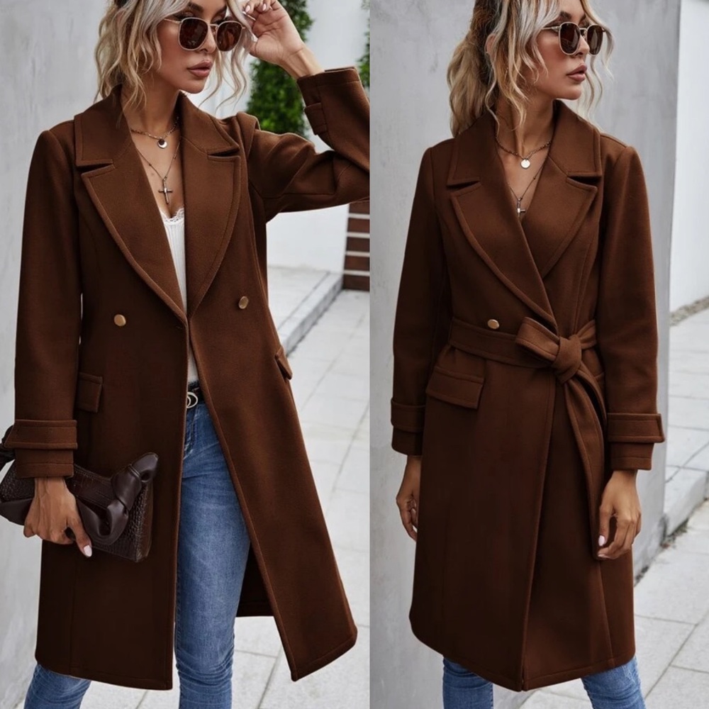 Peacoat trench coat wool like notched collar camel - Picture 3 of 5